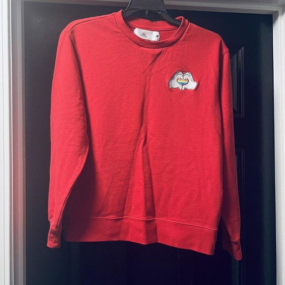 Disney Red Rainbow Collection Mickey Mouse Heart Hands Pullover Sweater Size S - Picture 1 of 2